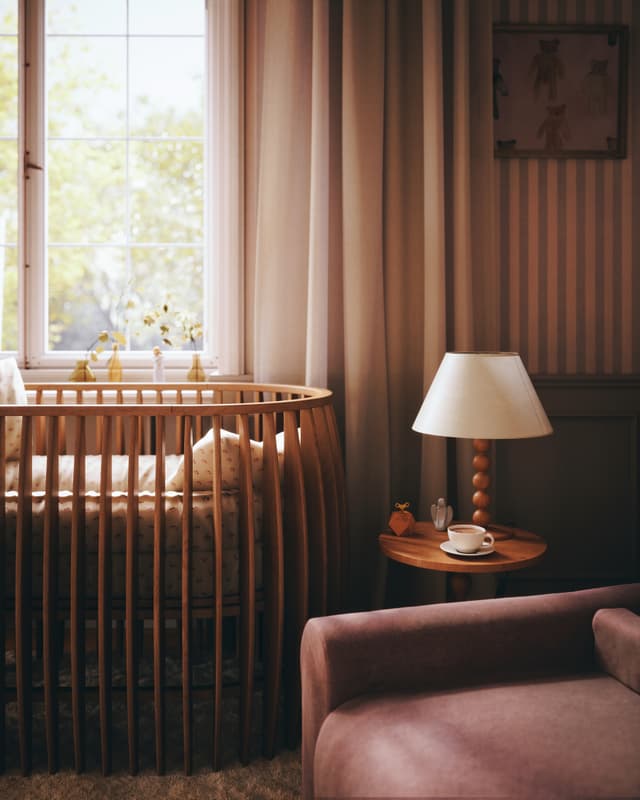 Sol Baby crib and Banda armchair in a warm, elegant nursery