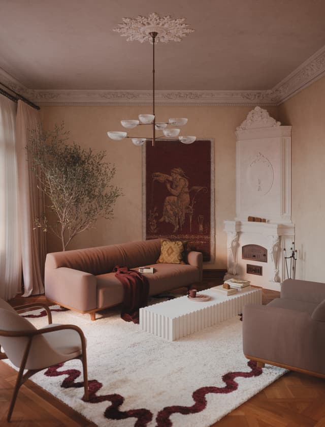 Artisan sofa in a refined living room with timeless interior design
